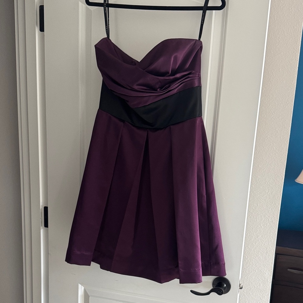 After Six Strapless Dress in Deep Purple and Black